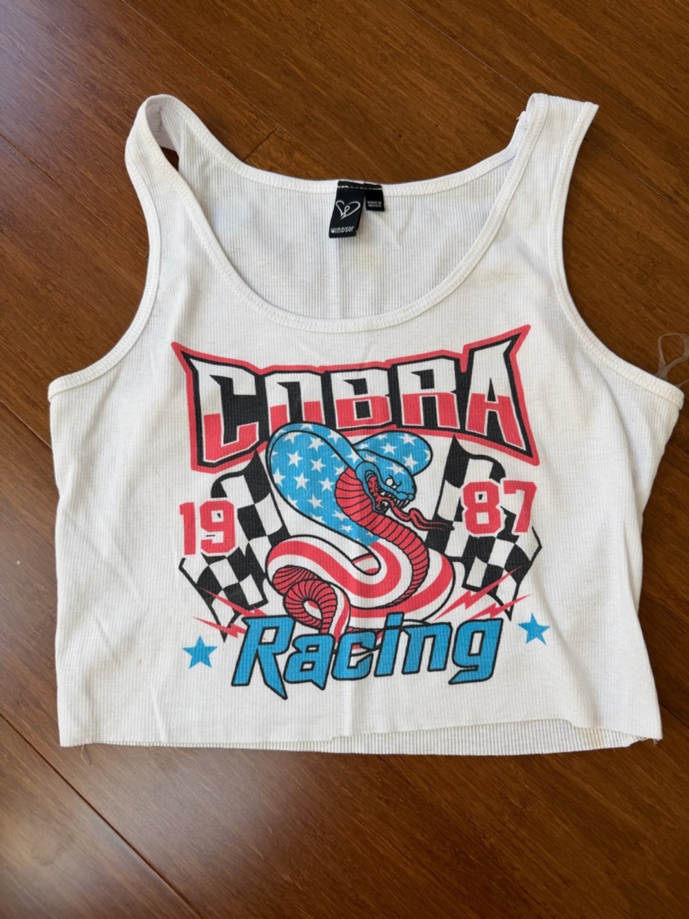 Windsor White Cobra Racing Graphic Crop Tank